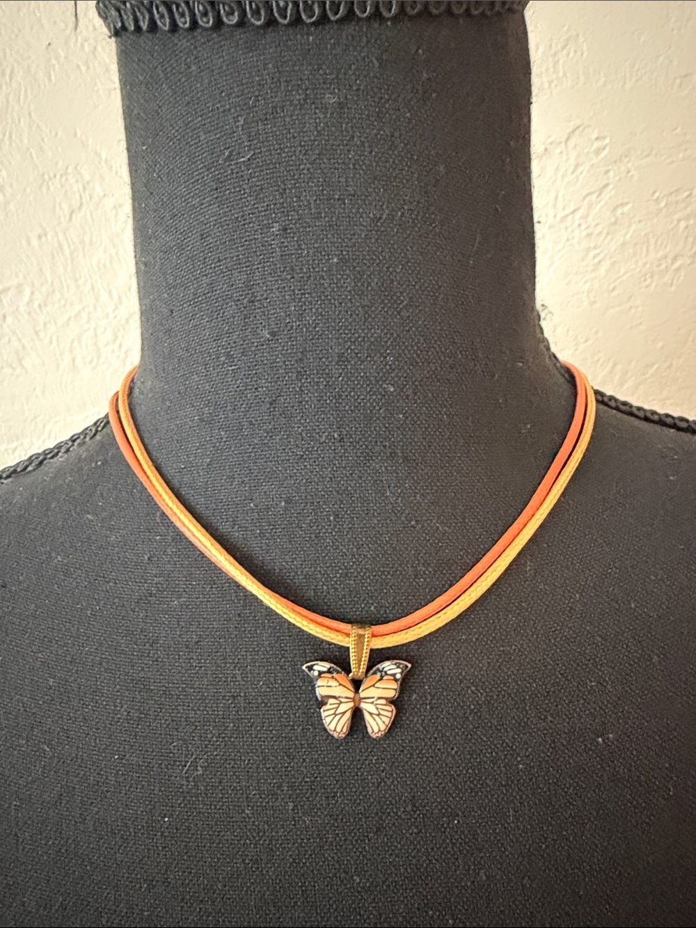 Butterfly Pendant Necklace in Orange and Yellow